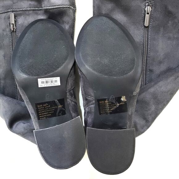 Torrid | Gray Suede Over-The-Knee Back Tie Block Heel Boots - Picture 8 of 14